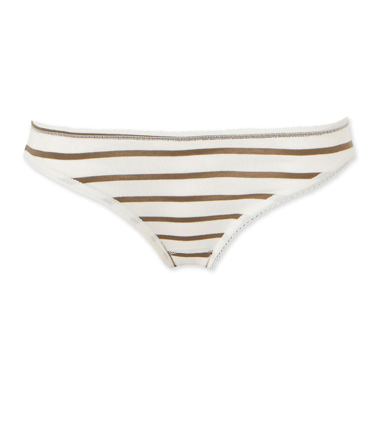 Culotte femme en coton &agrave; rayures blanc LAIT/vert LITOP