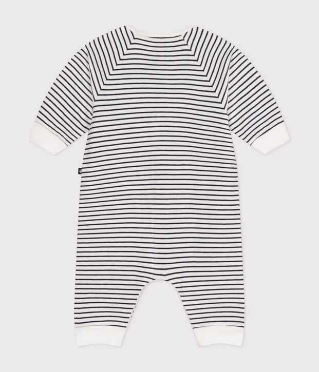 Gestreept babypakje in tubic wit/blauw