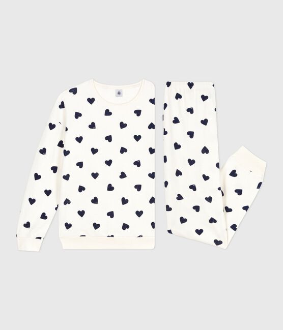 Pyjama femme en coton éponge imprimé cœurs bleu MILK/ SOIR