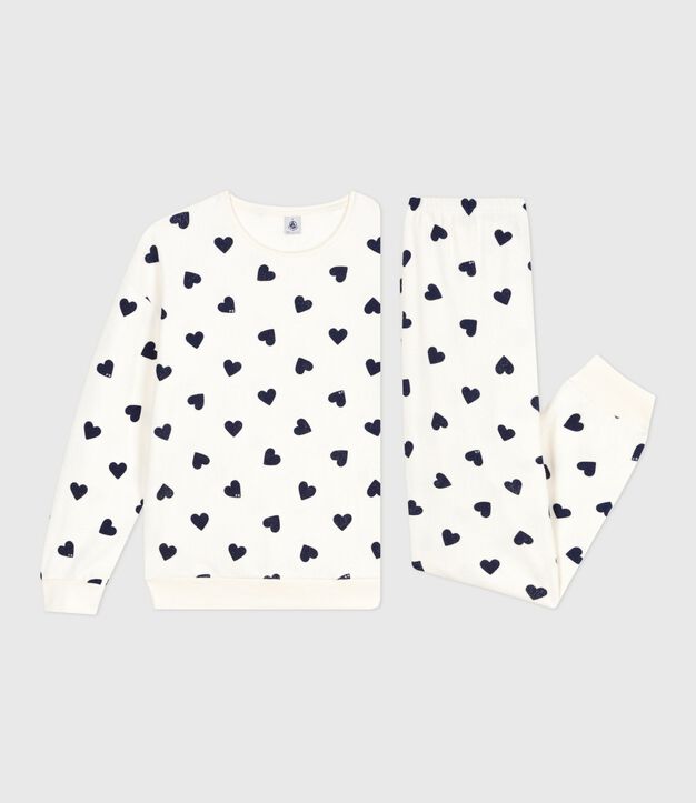 Pyjama femme en coton &eacute;ponge imprim&eacute; c&oelig;urs bleu/bleu
