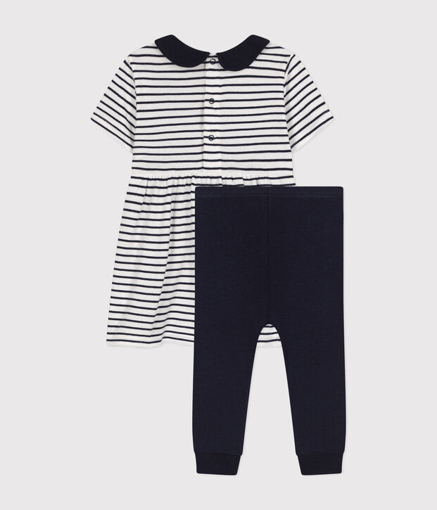 Setje met jurkje en legging van katoen voor baby's wit/blauw