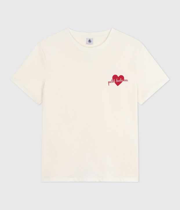 Tee-shirt femme le droit en coton manches courtes blanc cass&eacute;