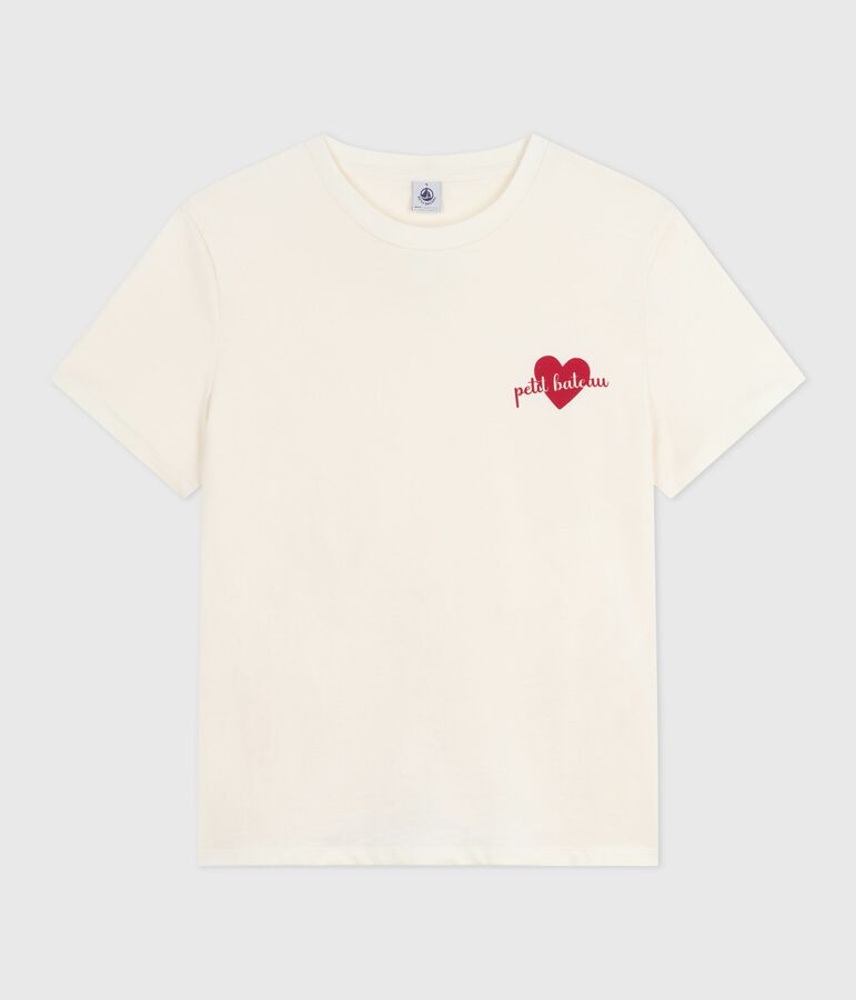 Tee-shirt femme le droit en coton manches courtes &eacute;cru