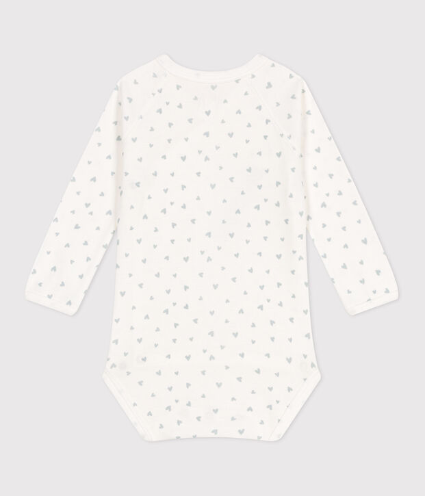 Katoenen babyrompertje met lange mouwen wit/blauw