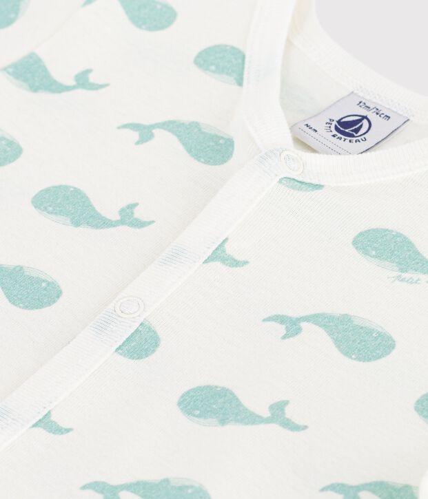Kort katoenen pakje met walvisprint voor baby's wit/blauw