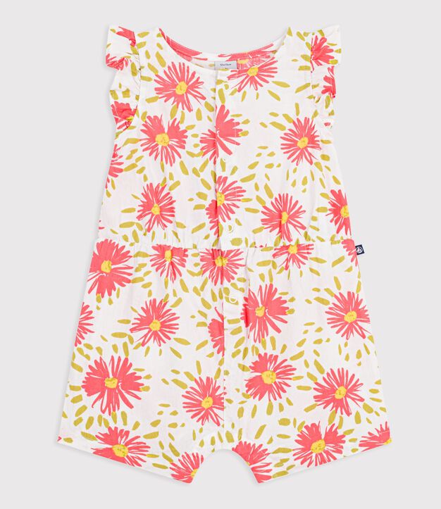 Combinaison courte b&eacute;b&eacute; en coton imprim&eacute;e fleurs blanc/multicouleur