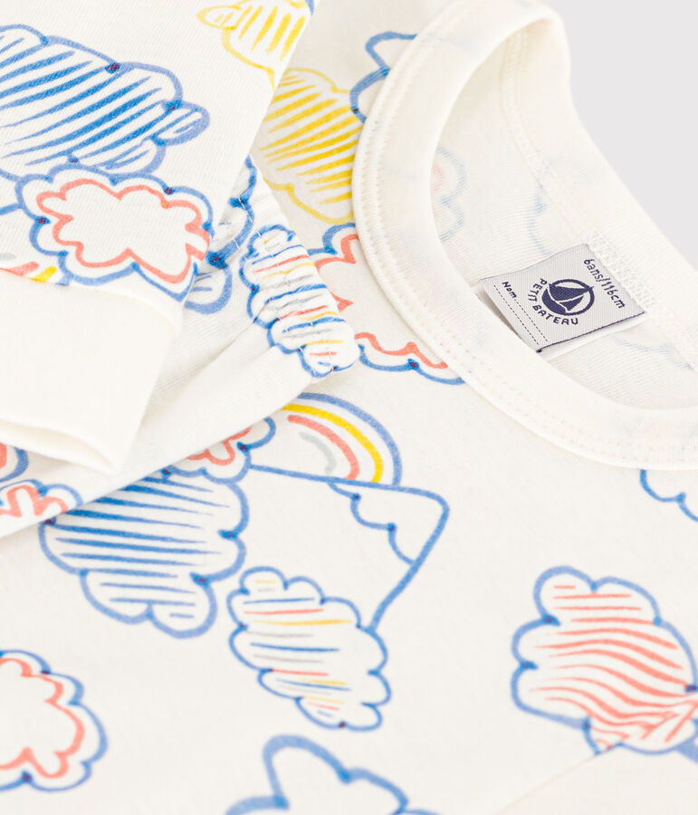 Aansluitende katoenen pyjama met regenboogprint voor kinderen wit/multicouleur