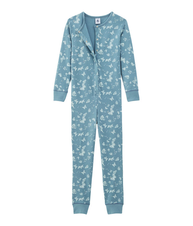 Lange jumpsuit voor kleine meisjes van katoen blauw/wit