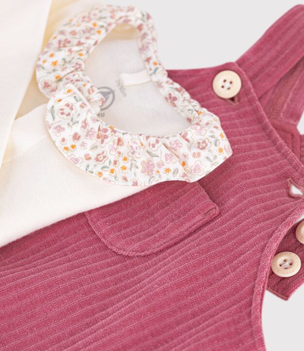 Katoenen babyrompertje en bodysuit set met effen kraag roze/ecru