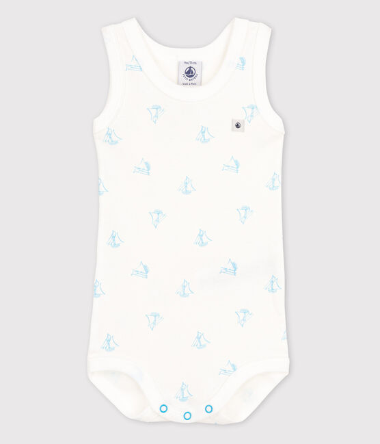 Body sans manches bébé garçon blanc ECUME/bleu AQUARIUS