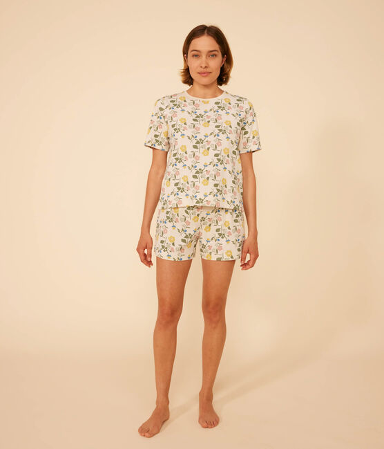 Katoenen pyjama met korte broek en T-shirt met bloemmotiefje voor dames wit AVALANCHE/ MULTICO