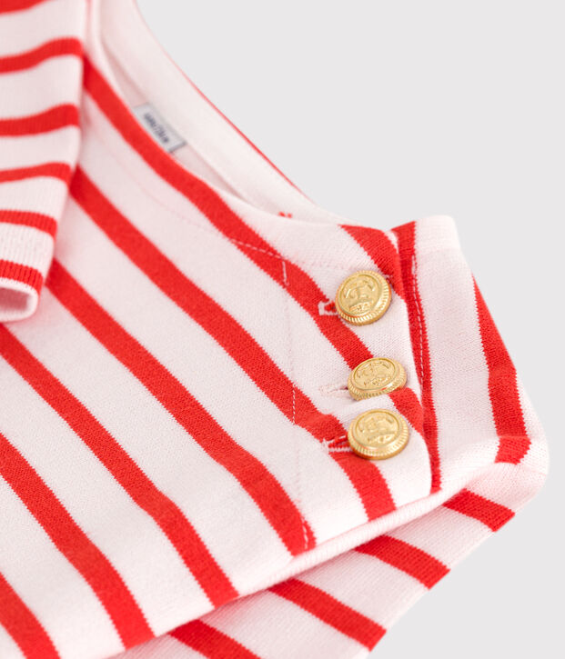 Katoenen kinderjurk met lange mouwen en strepen roze/rood