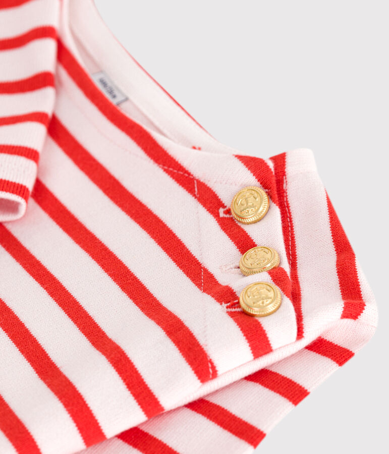 Katoenen kinderjurk met lange mouwen en strepen roze/rood