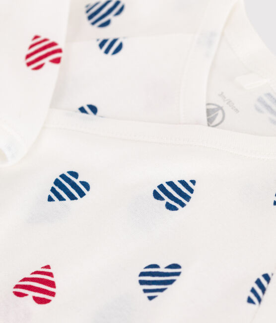 Katoenen babypyjama met gestreept hartje wit MARSHMALLOW/wit MULTICO