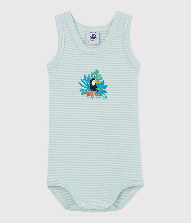 Body sans manches b&eacute;b&eacute; gar&ccedil;on bleu/blanc