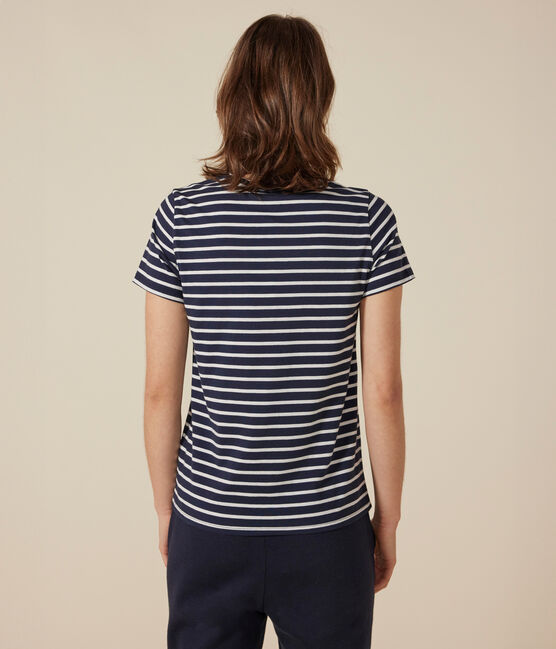 Le Droit, gestreept katoenen T-shirt met ronde hals voor dames blauw SMOKING/wit MARSHMALLOW