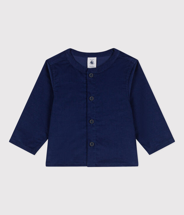 Chemise manches longues b&eacute;b&eacute; en velours extra fin bleu