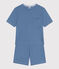 Pyjama short et tee-shirt uni en coton ajouré femme bleu BEACH