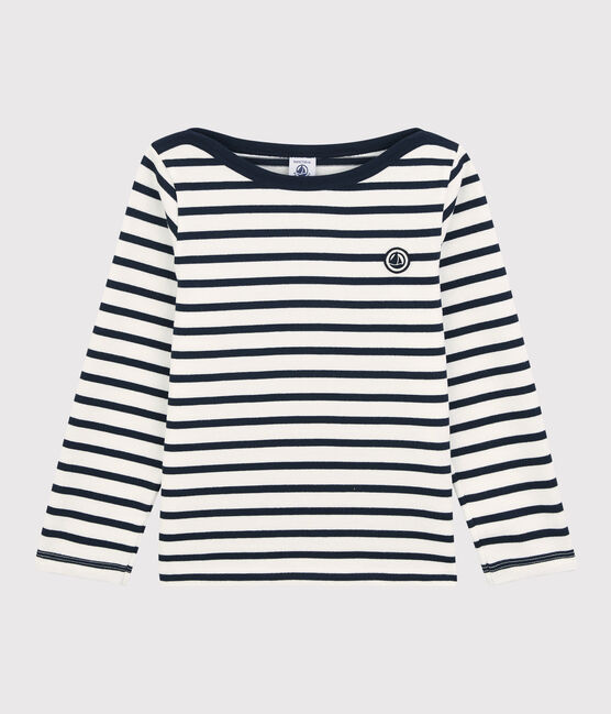 Meisjes/jongens marinetrui van katoen wit MARSHMALLOW/blauw SMOKING
