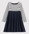Meisjesjurk met lange mouwen kinderen wit MARSHMALLOW/blauw SMOKING