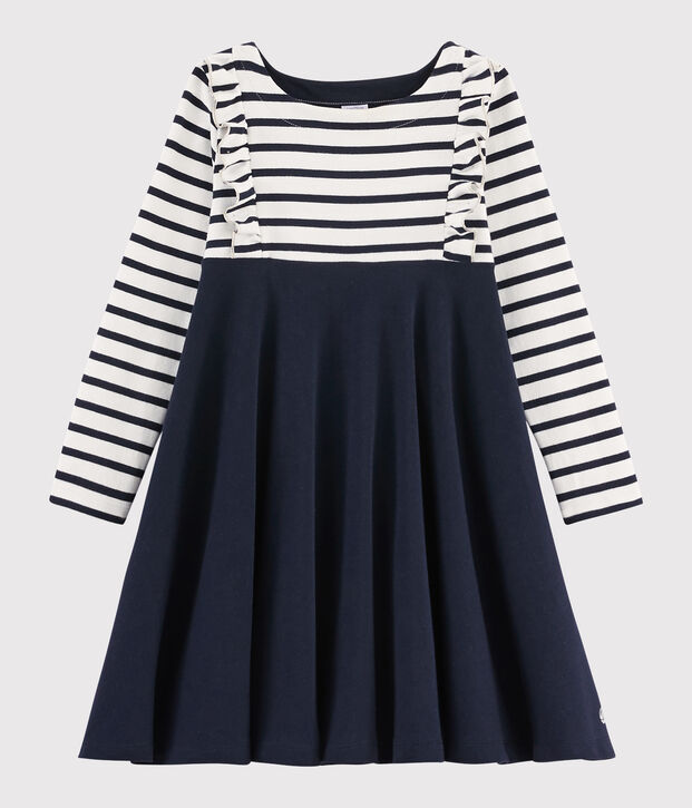 Robe manches longues enfant fille blanc/bleu