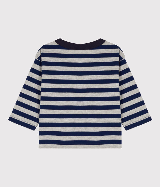Tee-shirt manches longues b&eacute;b&eacute; en coton bleu/gris