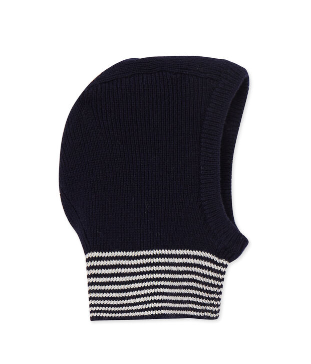Cagoule b&eacute;b&eacute; fille en laine et coton bleu