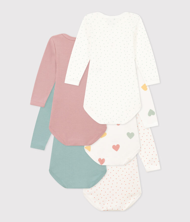 Set van 5 katoenen body's met lange mouwen met hartjesprint multicouleur