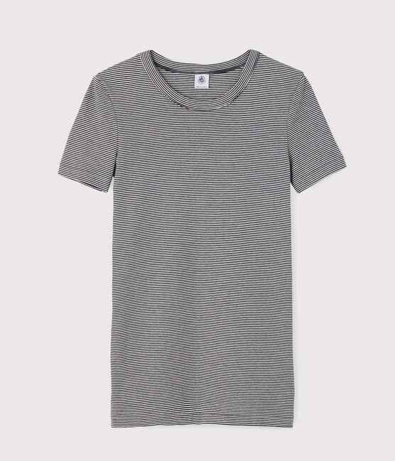 T-shirt col rond iconique en coton Femme bleu SMOKING/blanc MARSHMALLOW