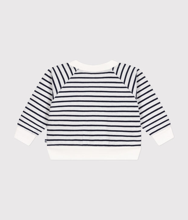 Cardigan en jersey &eacute;pais b&eacute;b&eacute; blanc/bleu