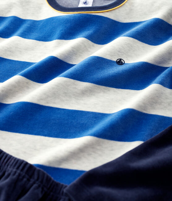 Fluwelen jongenspyjama gestreept blauw SMOKING/wit MULTICO