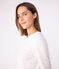 L'Iconique, T-shirt met lange mouw van effen ribstof voor dames wit ECUME