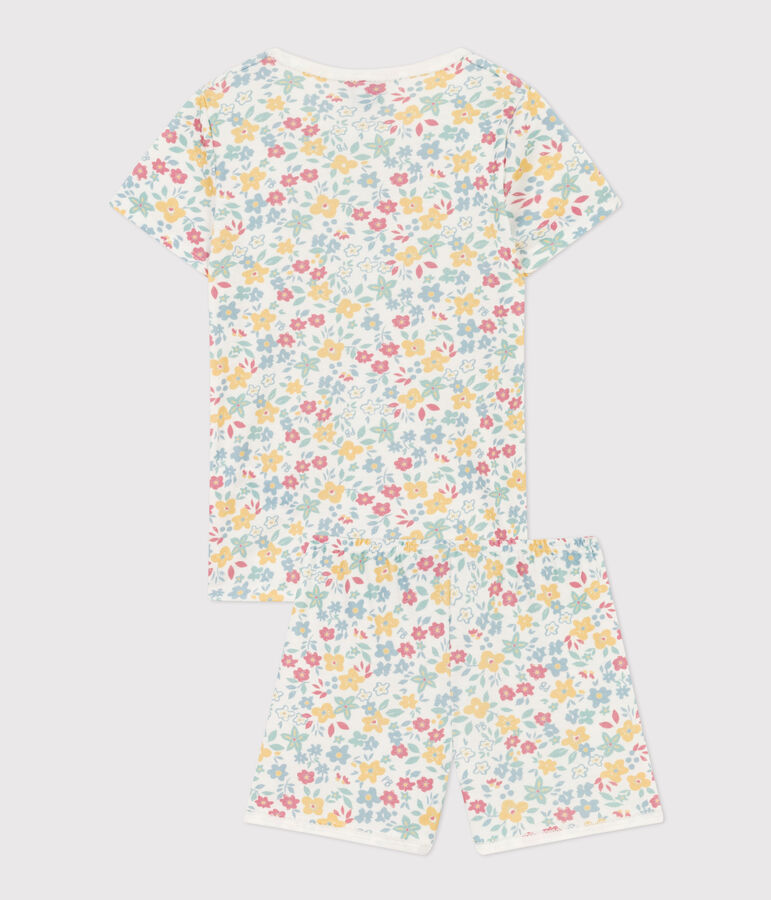 Pyjacourt fleurs en coton petite fille blanc/multicouleur