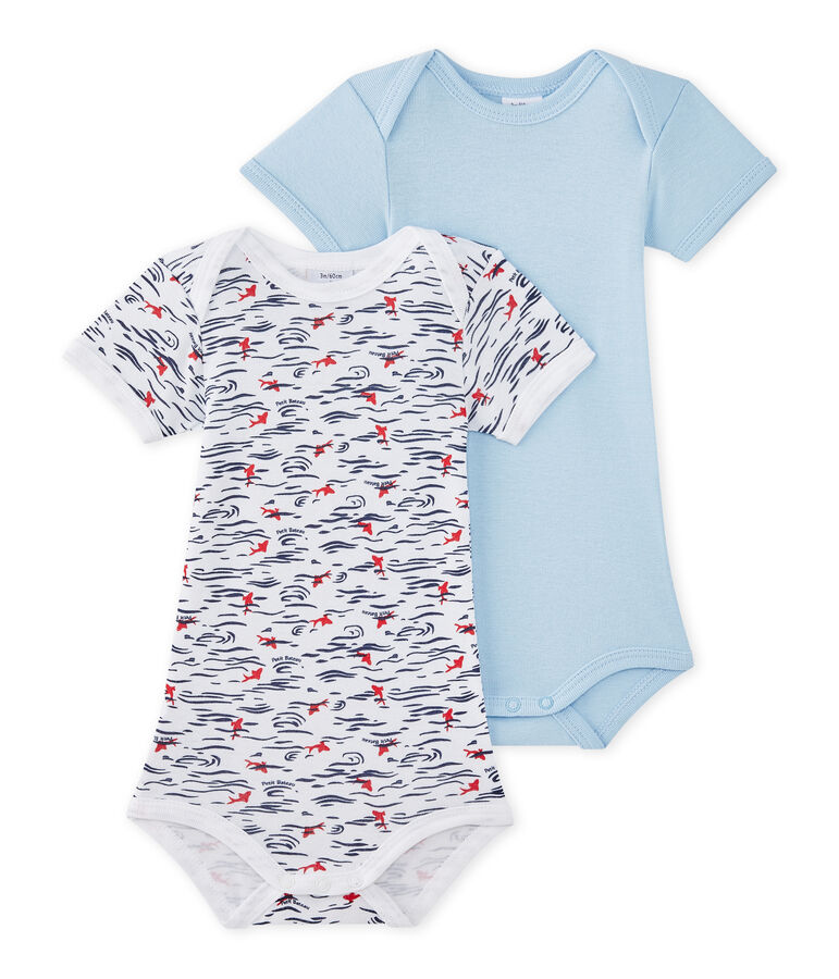 Lot de 2 bodies b&eacute;b&eacute; gar&ccedil;on manches courtes blanc LOT
