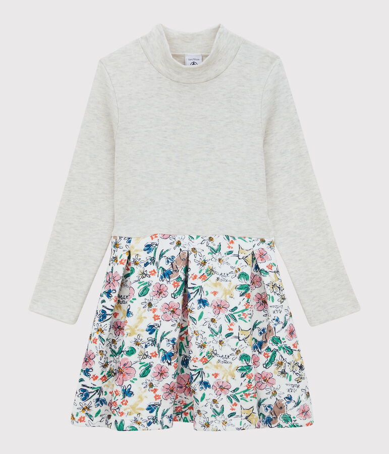 Robe manches longues en tubique enfant fille blanc/multicouleur