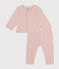 Babysetje van fleece met cardigan en broek roze SALINE