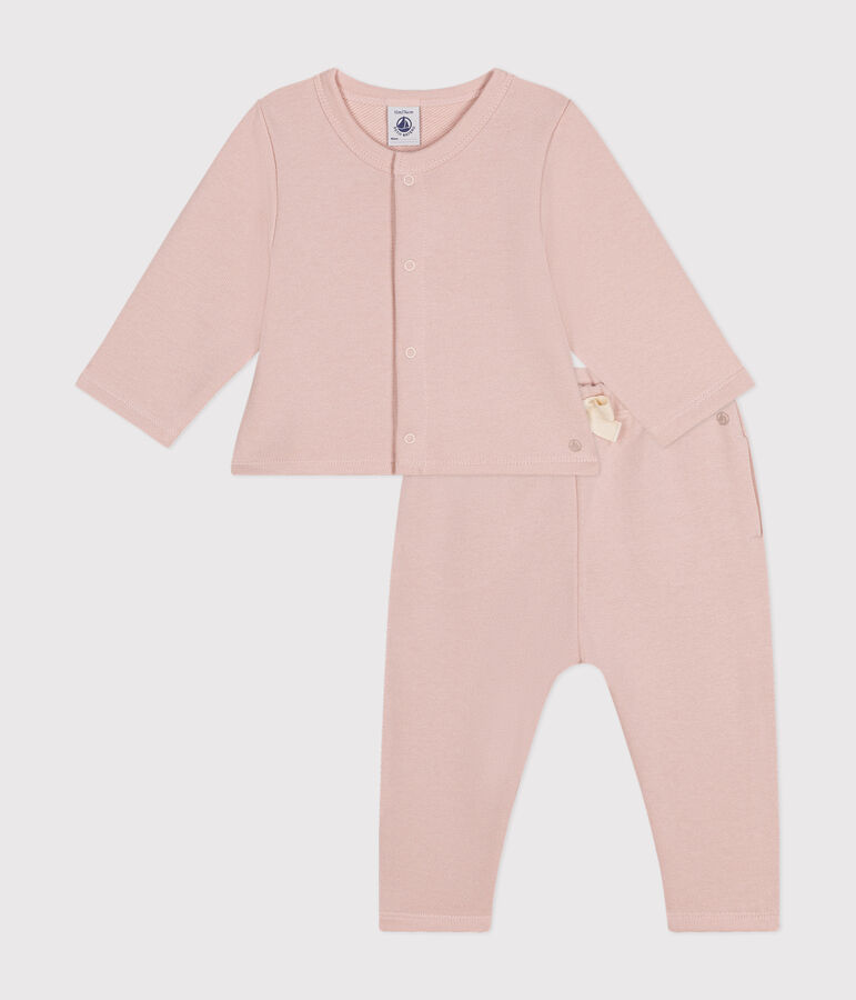 Ensemble cardigan et pantalon en molleton b&eacute;b&eacute; rose