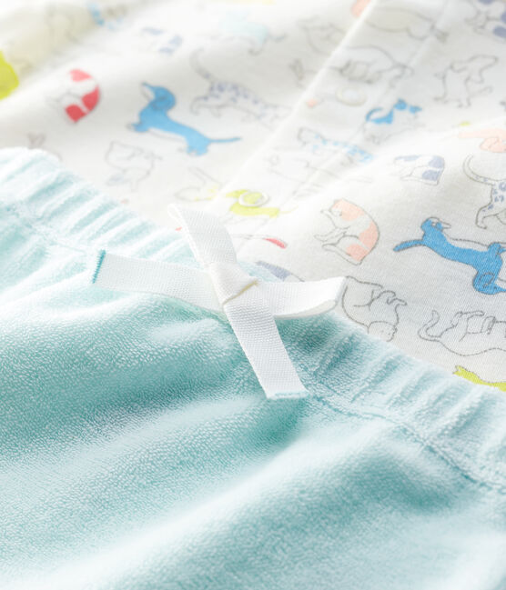 Ensemble 2 pièces chiots colorés bébé en bouclette éponge et en coton biologique blanc MARSHMALLOW/blanc MULTICO