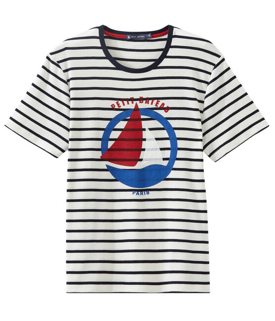 Tee-shirt MC unisex blanc MARSHMALLOW/bleu SMOKING