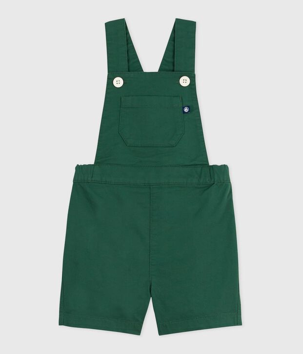 Salopette b&eacute;b&eacute; en serge de coton jambes courtes, unie vert