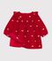 Robe b&eacute;b&eacute; en velours manches longues et broderies motif n&oelig;uds rouge/&eacute;cru
