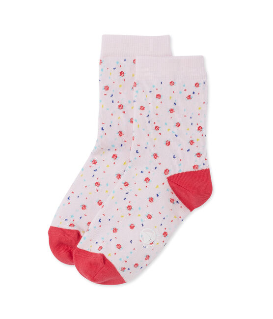 Meisjessokken met bloemenprint roze VIENNE/wit MULTICO