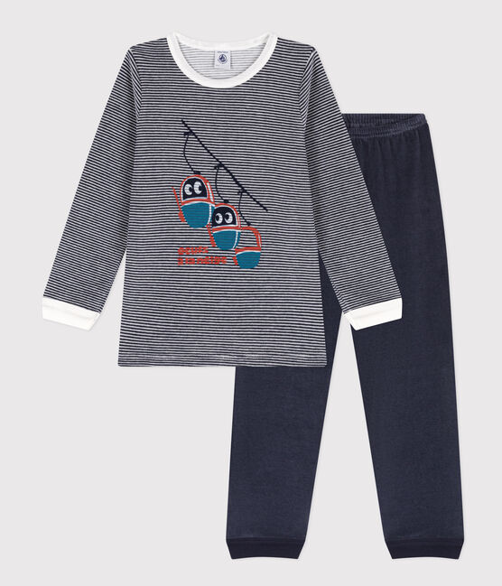 Fluwelen pyjama voor kleine meisjes en jongens blauw SMOKING/wit MARSHMALLOW