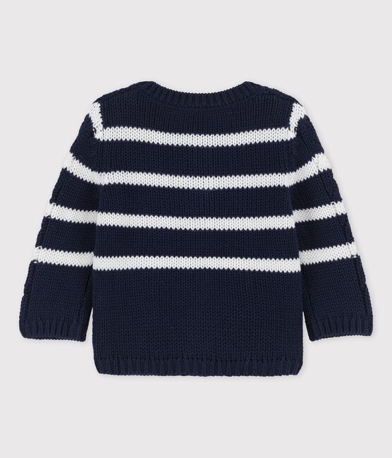 Babycardigan in gekabeld tricot blauw SMOKING/wit MARSHMALLOW