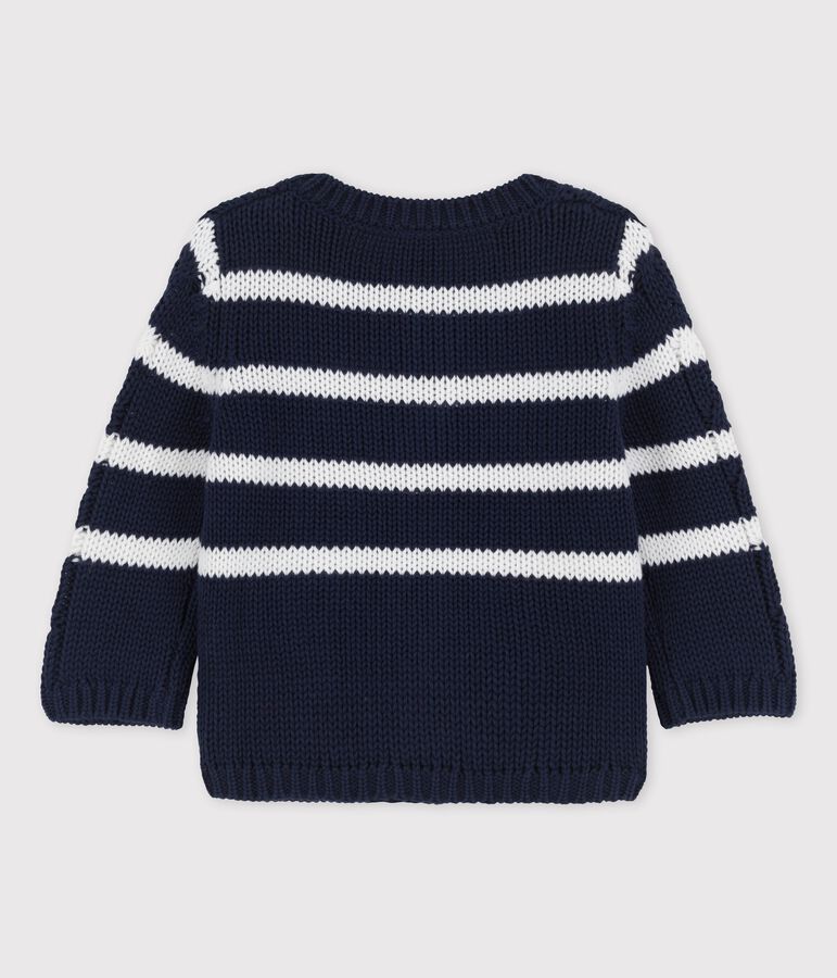 Babycardigan in gekabeld tricot blauw/wit