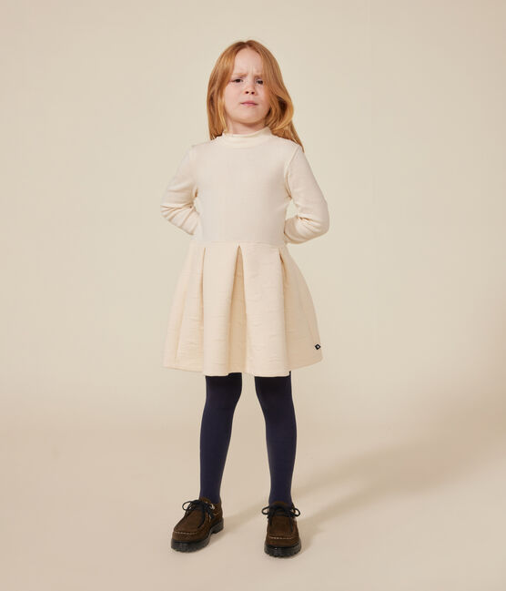 Robe manches longues bi-matière enfant fille écru AVALANCHE