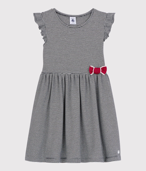 Katoenen jurk met korte mouwen voor meisjes blauw/wit