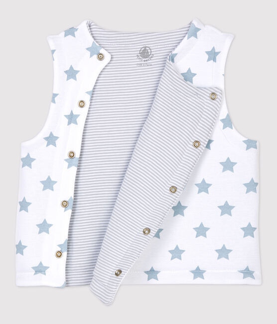 Gilet sans manches réversible bébé en coton ouatiné blanc ECUME/gris MISTIGRI