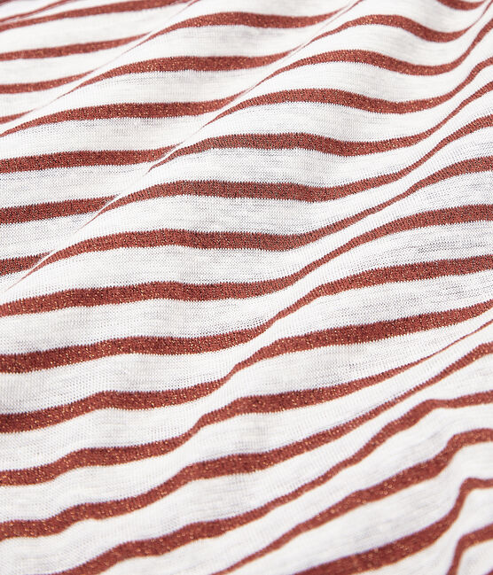 Dames-t-shirt met korte mouwen in linnen wit MARSHMALLOW/roze COPPER CN