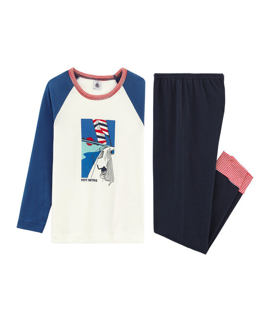 Pyjama petit garçon en côte bleu SMOKING/blanc MULTICO